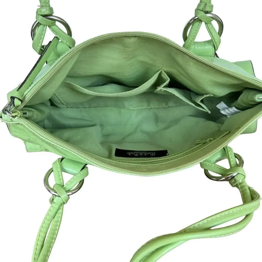 Peck & Peck Womens Satchel Handbag Green Leather Dual Handle Inner Pockets Zip